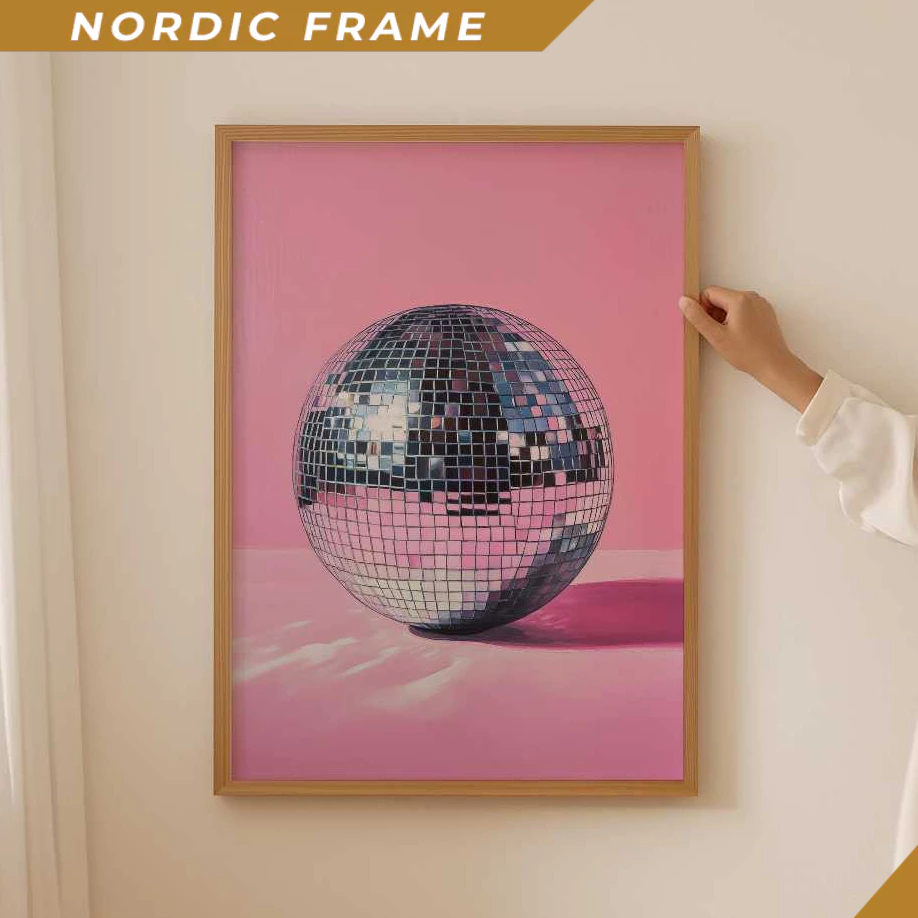 Tranh treo tường, Disco Ball Wall Art- Light pink Print for Dopamine Decor, Aesthetic Wall Art for C