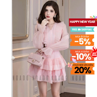  Đầm hồng tay voan NGADO  đầm voan  đầm nữ  đầm dự tệc dạo phố 