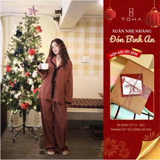   QUÀ GIÁNG SINH  TOHA Homewear Đồ Bộ Pijama Nữ Cao Cấp Dài Tay Mặc Nhà Dễ Thương Holiday Hearth - GIẶT RIÊNG 