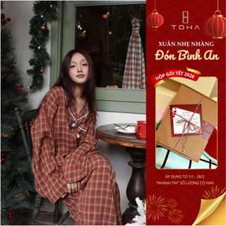   QUÀ GIÁNG SINH  TOHA Homewear Đồ Bộ Pijama Nữ Cao Cấp Dài Tay Mặc Nhà Dễ Thương Sweet December 