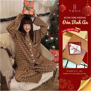   QUÀ GIÁNG SINH  TOHA Homewear Bộ Đồ Ngủ Nữ Cao Cấp Dài Tay Mặc Nhà Thoáng Mát Sweet December 