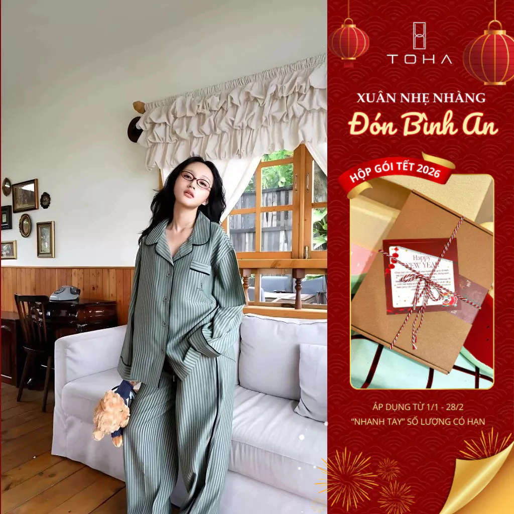 Toha Homewear Bộ Đồ Ngủ Set Pyjama Dài Chất Mềm Mát Blossom Stripes Pajama Set
