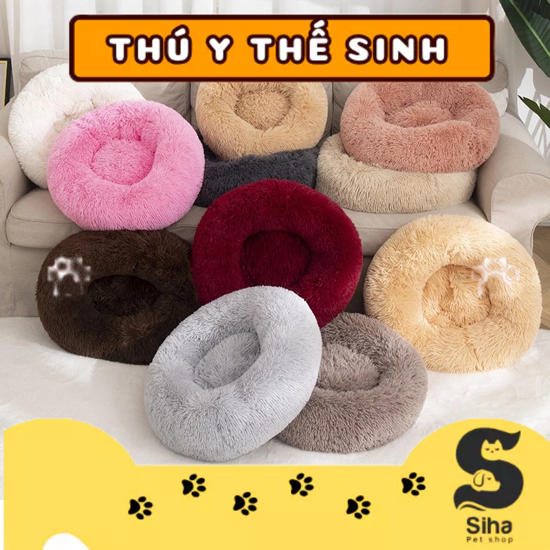 Đệm nằm chó mèo, ổ nằm lông tròn mềm mại cao cấp có size 40cm 50cm 60cm
