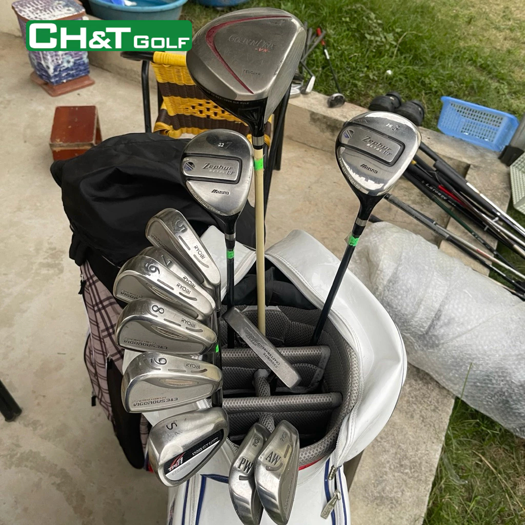 Bộ gậy golf Ryobi 12 cây 5,6,7,8,9,S,Pw,Aw, 2 wood, Driver, Putter Flex R nguyên bản nhập khẩu nhật