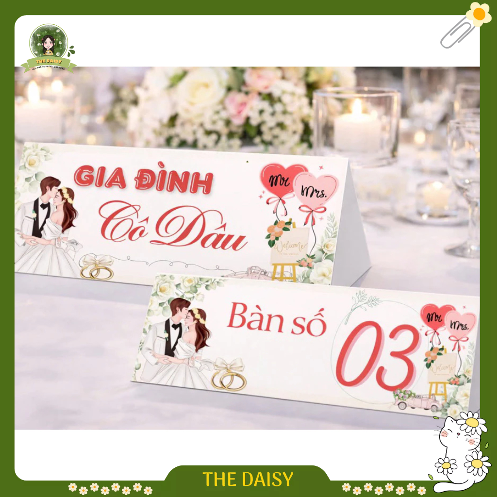 Bảng tên gấp tam giác để bàn tiệc đám cưới