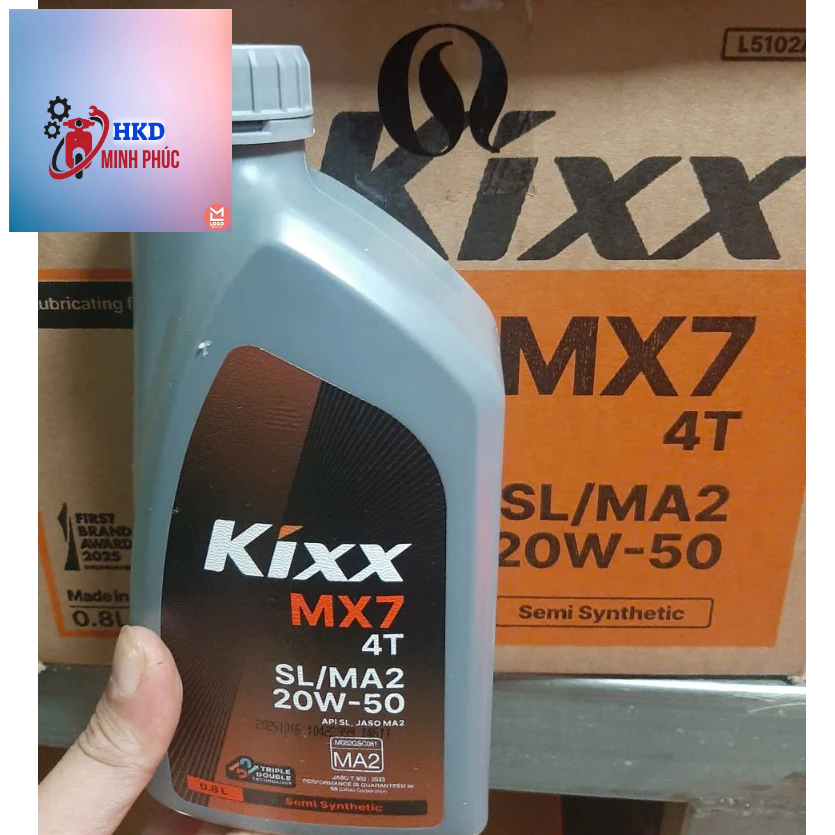 (mẩu mới)(SỐ 20W50 800ML) Thùng 12 chai Kixx xe số 800ml 20w50 SL nhập khẩu hàn quốc