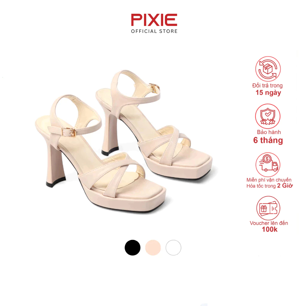 Giày Sandal Nữ Cao Gót 10 Phân Đế Đúp Quai Chéo Thời Trang Pixie H345