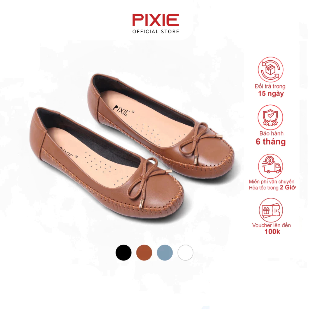 Giày Búp Bê Bệt Da Thật Siêu Êm Gắn Nơ Nhỏ Pixie X603