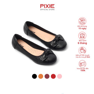 Giày Búp Bê Da Thật Đế Bệt Siêu Êm Gắn Nơ Pixie X424