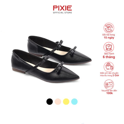 [XẢ KHO] Giày Búp Bê Nữ Đế Bệt Mũi Nhọn Phối 2 Nơ Nữ Tính Thời Trang Pixie H414