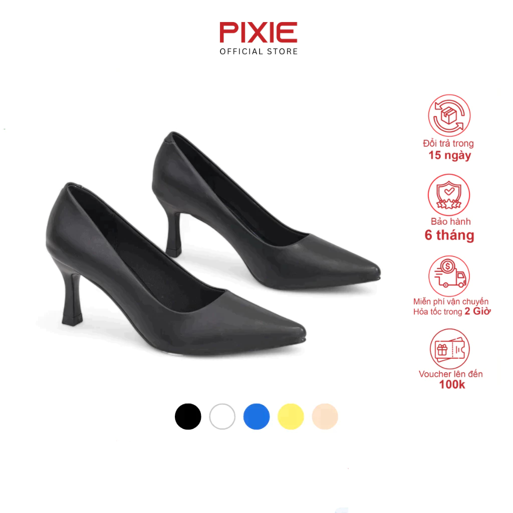 Giày Cao Gót 7cm Basic Mũi Nhọn Êm Chân Pixie X457