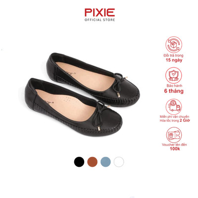 Giày Búp Bê Bệt Da Thật Êm Chân Gắn Nơ Pixie X603
