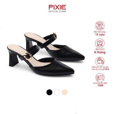 Giày Sục Cao Gót 6cm Quai Ngang Phối Khóa Thời Trang Pixie H104