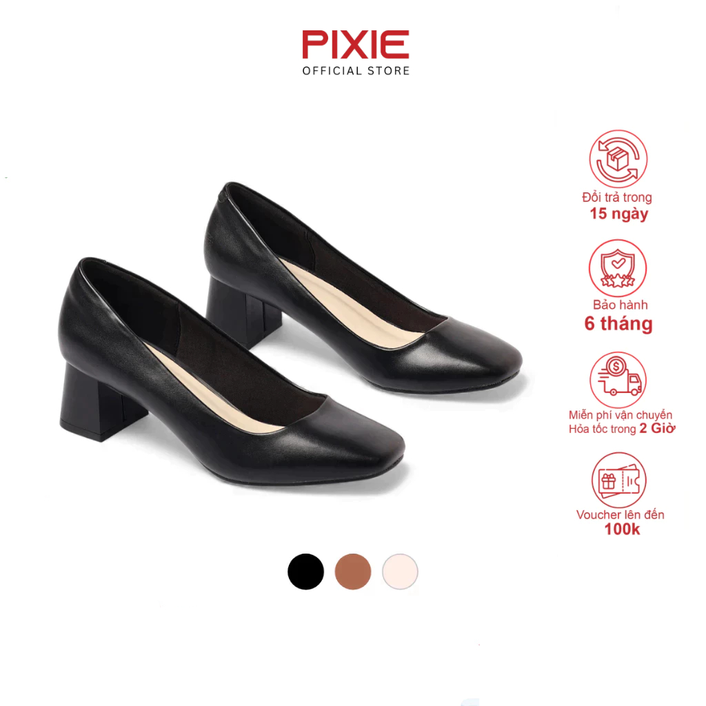 Giày Cao Gót Nữ 5cm Mũi Vuông Pixie X558