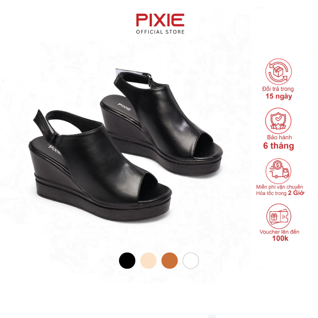Giày Sandal Nữ Đế Xuồng 8cm Giả Boot Hở Mũi Thời Trang Pixie H419