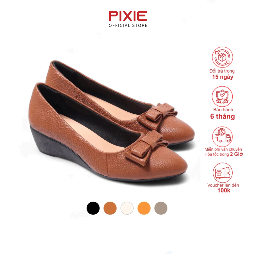 [Form nhỏ tăng 1 size] Giày Búp Bê Đế Xuồng Da Thật 5cm Mũi Nhọn Gắn Nơ Pixie X619