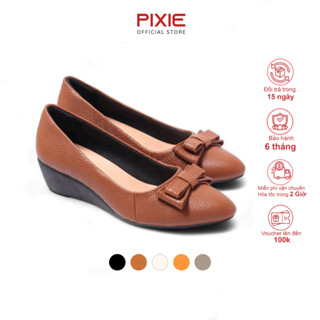 [Form nhỏ tăng 1 size] Giày Búp Bê Đế Xuồng Da Thật 5cm Mũi Nhọn Gắn Nơ Pixie X619