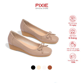 Giày Búp Bê Đế Xuồng 4cm Da Thật Phối Nơ Số 8 H173