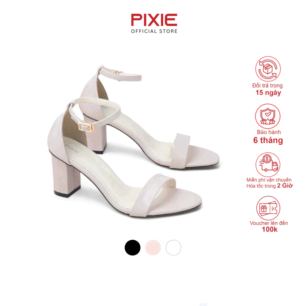 Giày Sandal Nữ Cao Gót 7 Phân Gót Vuông Quai Ngang Pixie X848