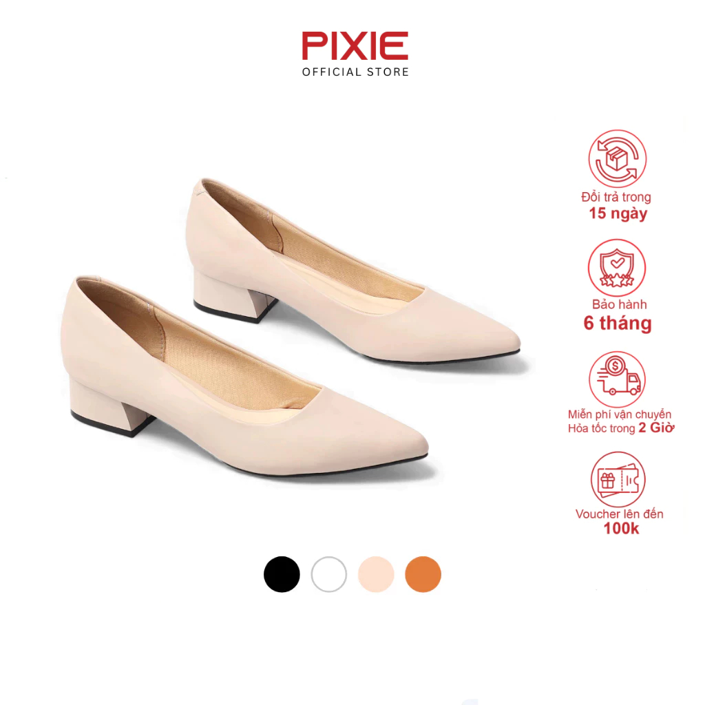 Giày Cao Gót 3cm Gót Vuông Mũi Nhọn Pixie X546