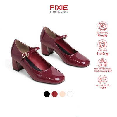 Giày Mary Jane 5cm Da Bóng Mũi Vuông Sành Điệu Pixie H386