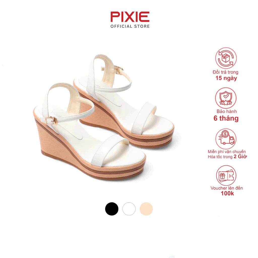 [Form nhỏ tăng size] Giày Sandal Nữ Đế Xuồng 9cm Quai Ngang Pixie H100