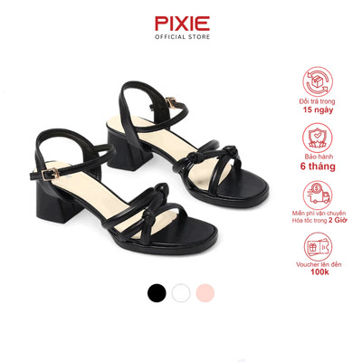 Giày Sandal Nữ Cao Gót 5cm Đế Vuông Quai Chéo Cột Nút Thời Trang Pixie H411