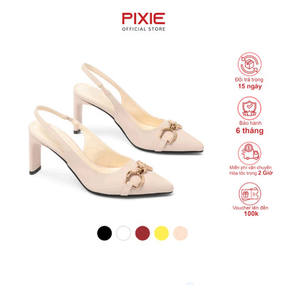 [XẢ KHO] Giày Slingback Cao Gót 7cm Da PU Cao Cấp Khoá Xích Pixie H390