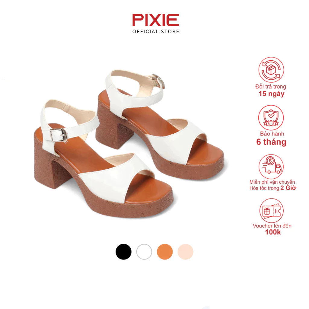 Giày Sandal Cao Gót Nữ Đúp 7cm Quai Ngang Pixie H131