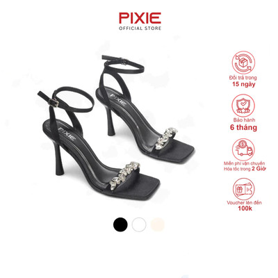 Giày Sandal Cao Gót 9cm Quai Đính Đá Pixie E156