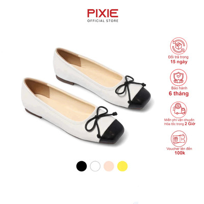 Giày Búp Bê Bệt Mũi Vuông Phối Nơ Nhỏ Pixie H396