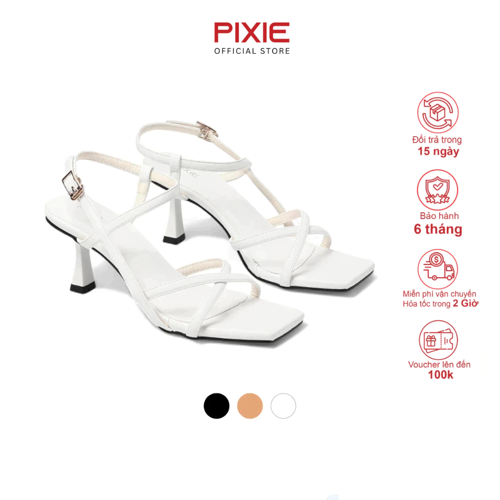 Giày Sandal Cao Gót Nữ 7cm Quai Chéo Pixie H088