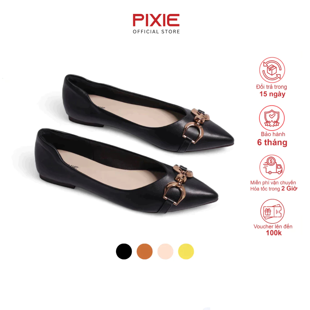 Giày Búp Bê Nữ Đế Bệt Mũi Nhọn Khoá Xích Pixie X688