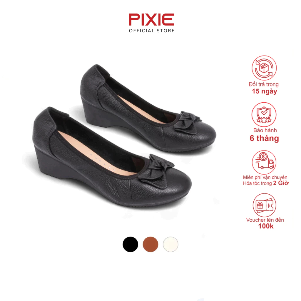 Giày Búp Bê Đế Xuồng 5cm Da Thật Êm Chân Màu Đen Pixie X461