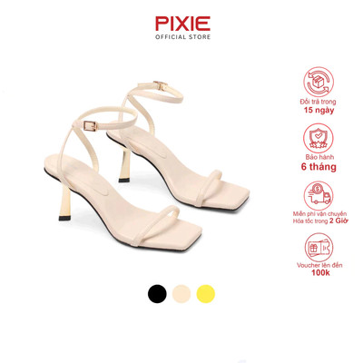Giày Sandal Nữ Cao Gót 7cm Quai Mảnh Gót Vàng Mũi Vuông Hở Ngón Thời Trang Pixie H407