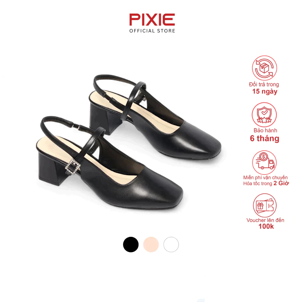 Giày Cao Gót Nữ 5cm SlingBack Phối Khóa Đính Đá Pixie E231