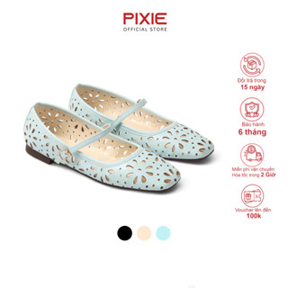  Giày Búp Bê Nữ Đế Bệt Quai Ngang Cắt Laser Hoa Thời Trang Pixie H412 