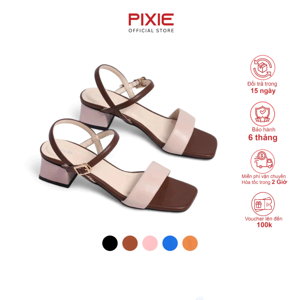Giày Sandal Cao Gót Nữ 3cm Quai Ngang Pixie H315