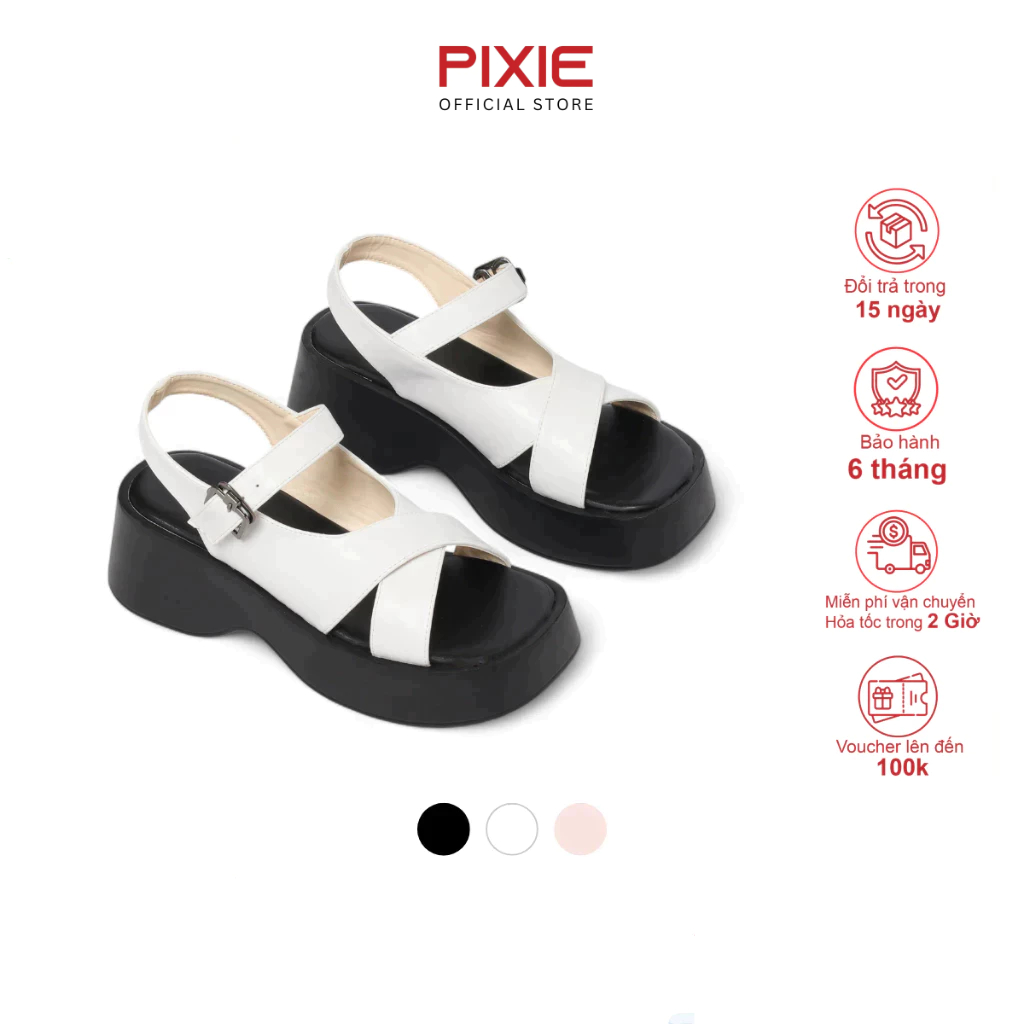 Giày Sandal Đế xuồng Da PU Cao 6cm Hở Mũi Pixie H363