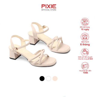 Giày Sandal Nữ Cao Gót 5cm Đế Vuông Quai Chéo Cột Nút Pixie H411