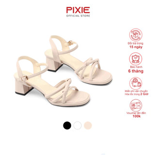  Giày Sandal Nữ Cao Gót 5cm Đế Vuông Quai Chéo Cột Nút Pixie H411 