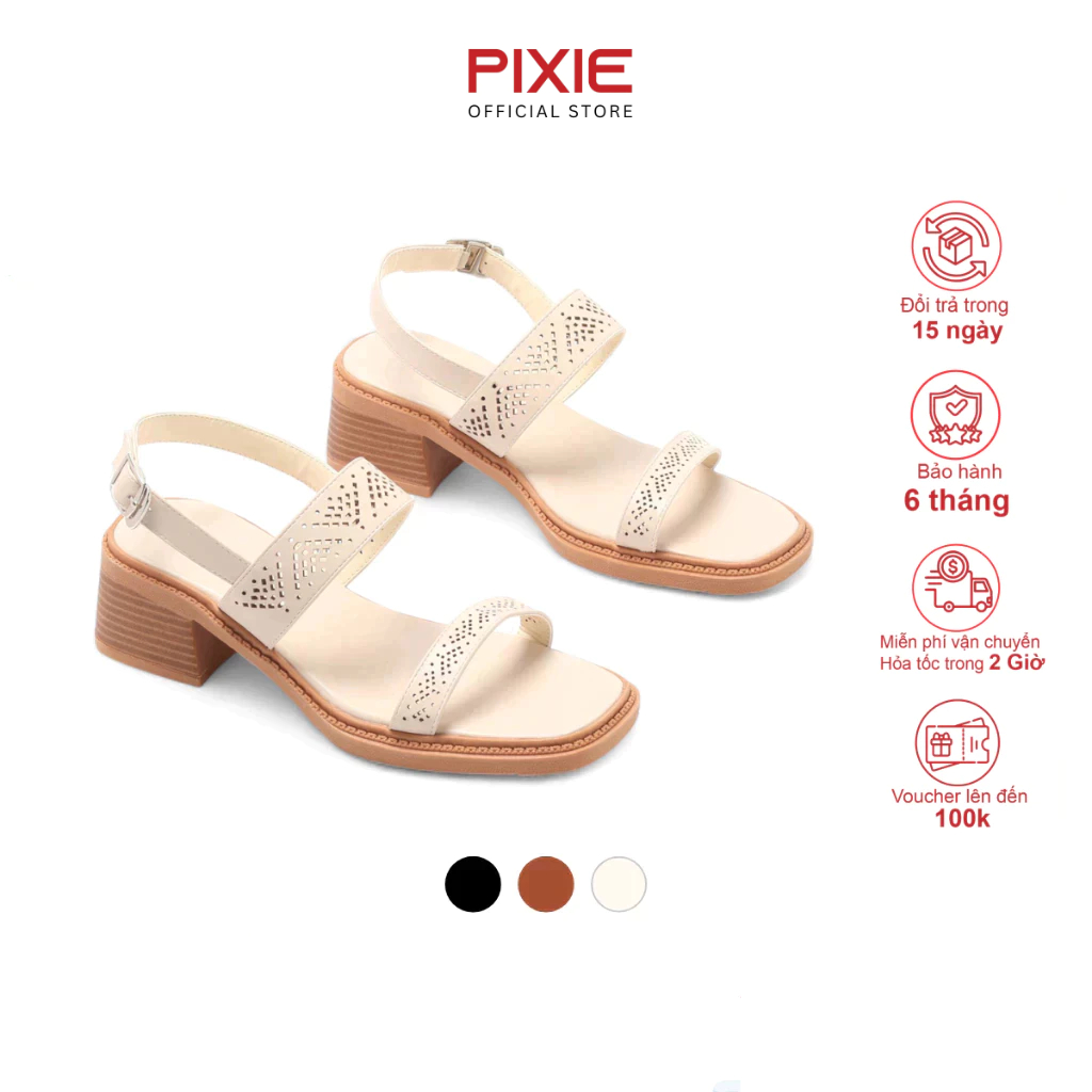[Form to] Giày Sandal Nữ 5cm Quai Ngang Cutout Laser Pixie H401