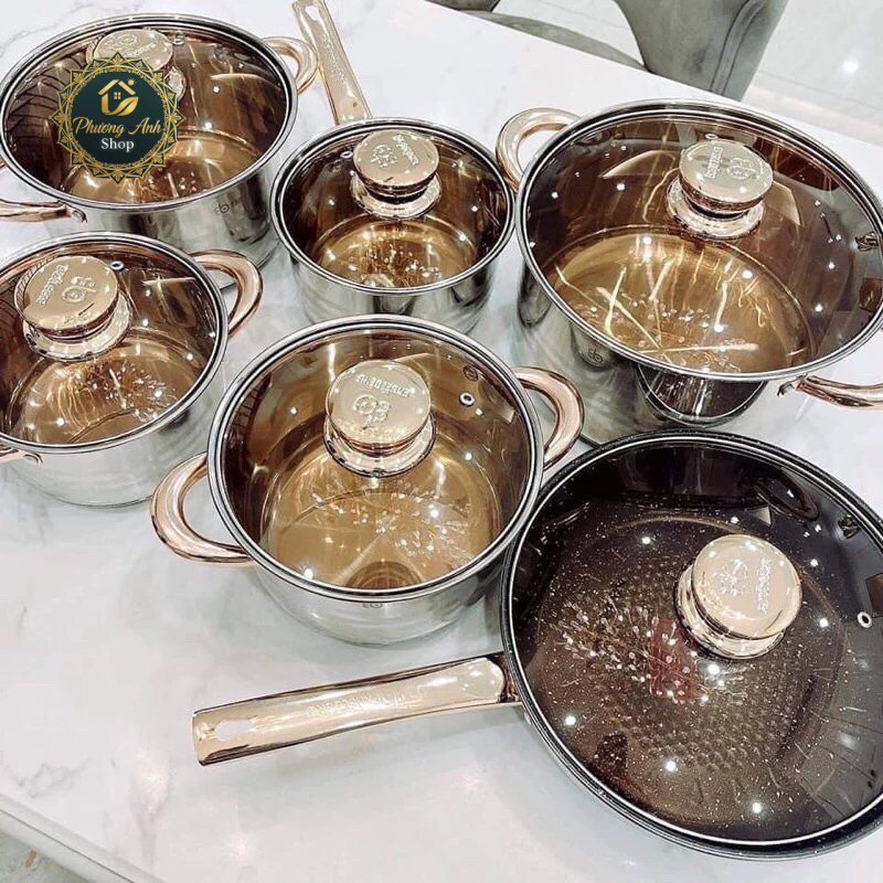 Bộ nồi đức 6 món ilox 9 đáy lắp kín cao cấp SIÊU BỀN