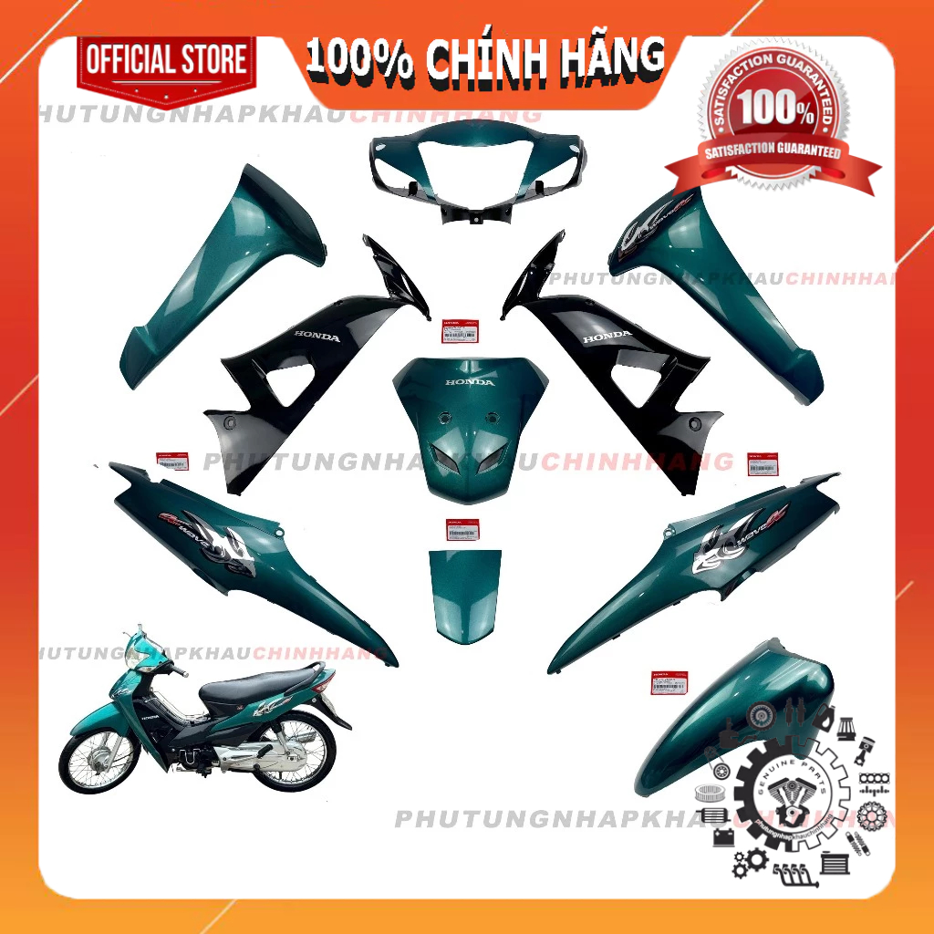 [MÓN LẺ]Dàn áo Wave Alpha 100 2006 2007 2008 xanh lục chính hãng, Bộ áo màu Wave A100 2006 - 2016
