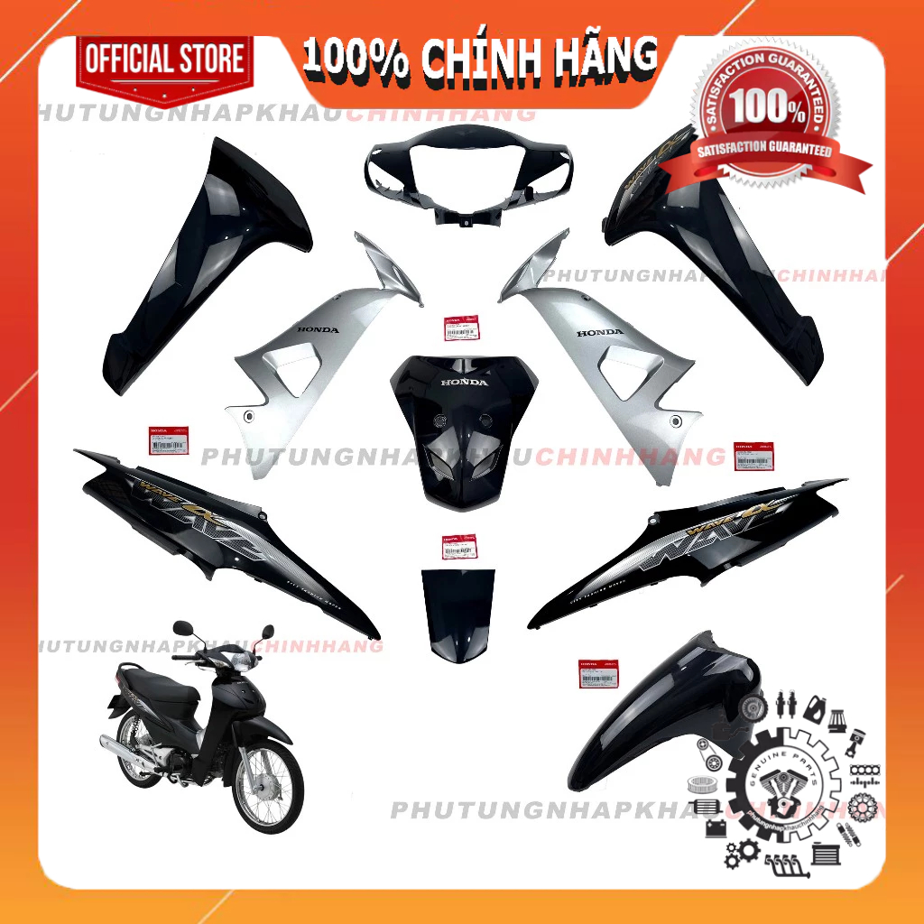 [MÓN LẺ]Dàn áo Wave Alpha 100 2013 2014 2015 đen bóng chính hãng, Bộ vỏ nhựa màu Wave A100 2006 - 20