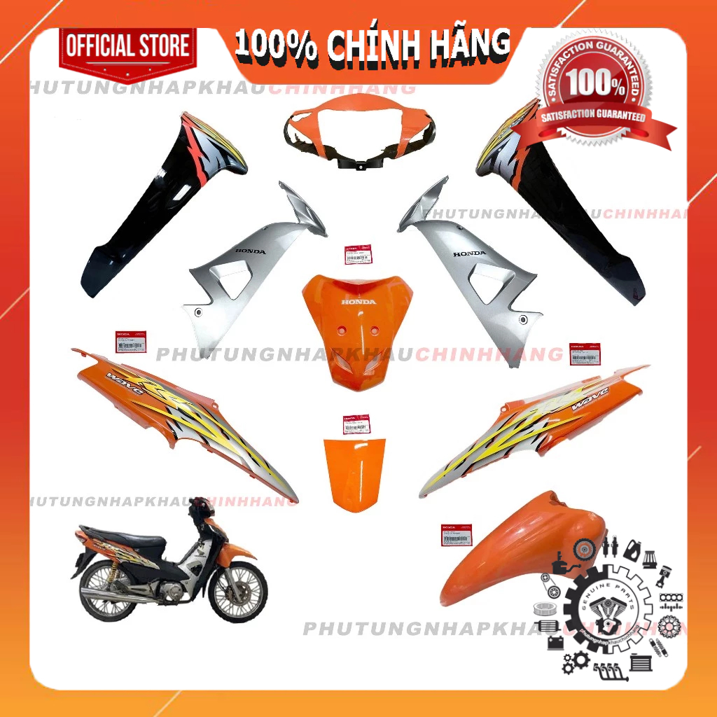 [MÓN LẺ]Dàn áo Wave RS 100 2005 2006 cam chính hãng, Bộ áo màu Wave RS100