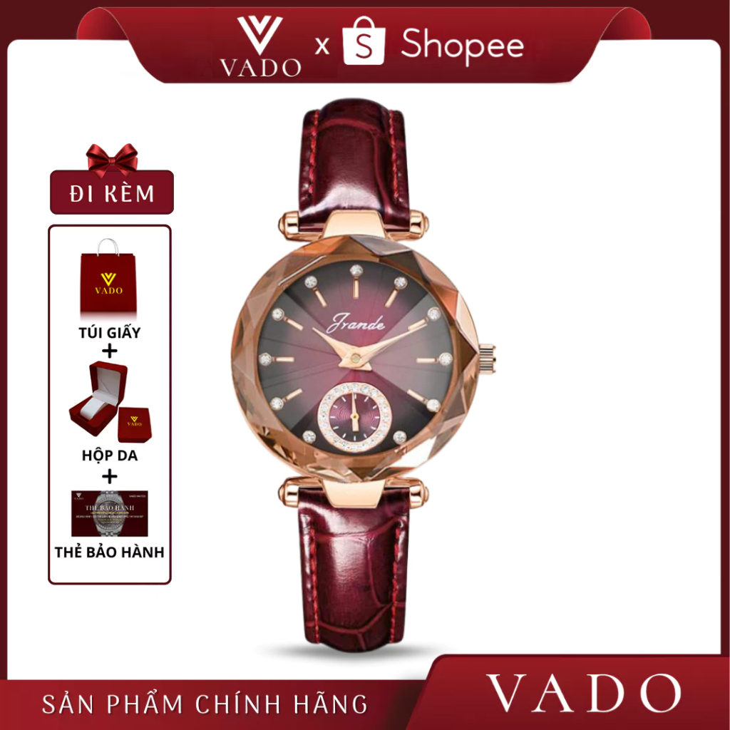 Đồng Hồ Nữ VADO Sang Chảnh Mặt Tròn Cắt Lát, Dây Da Bền Đẹp, Sang Trọng, Hỗ Trợ Kháng Nước - DHJ7570