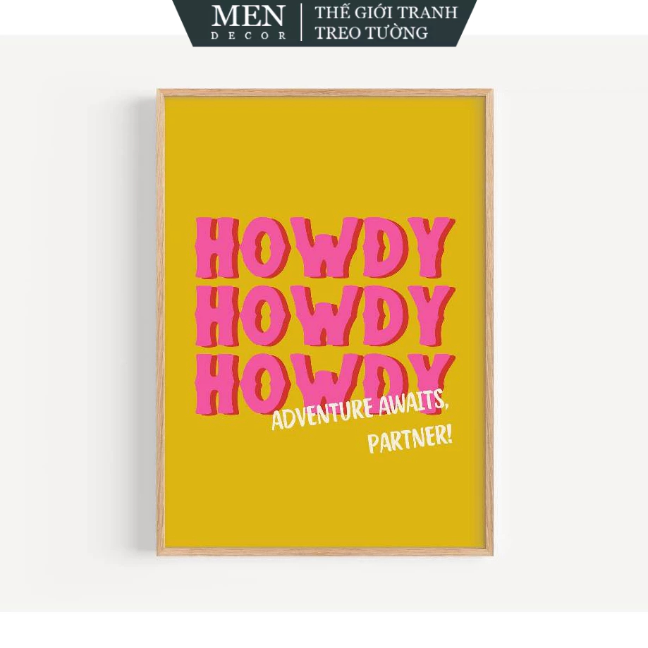 Tranh treo tường, Howdy Adventure Awaits Print Western Home, nhận in theo yêu cầu, tặng kèm đinh tre