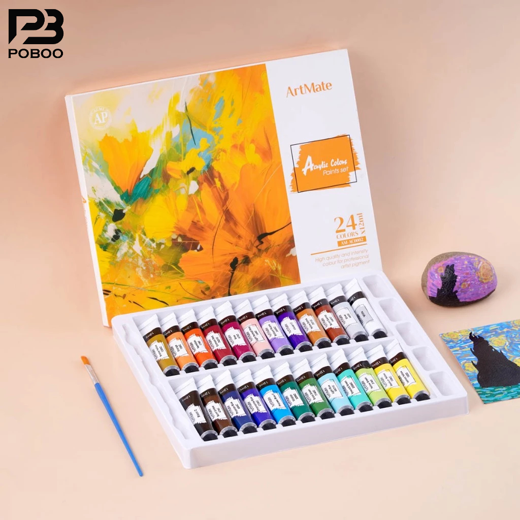 Màu Nước Acrylic Dạng Tuýp 12ml Global Art Vẽ Trên Nhiều Chất Liệu, Màu Sắc Tươi Sáng, Màu Chống Nướ