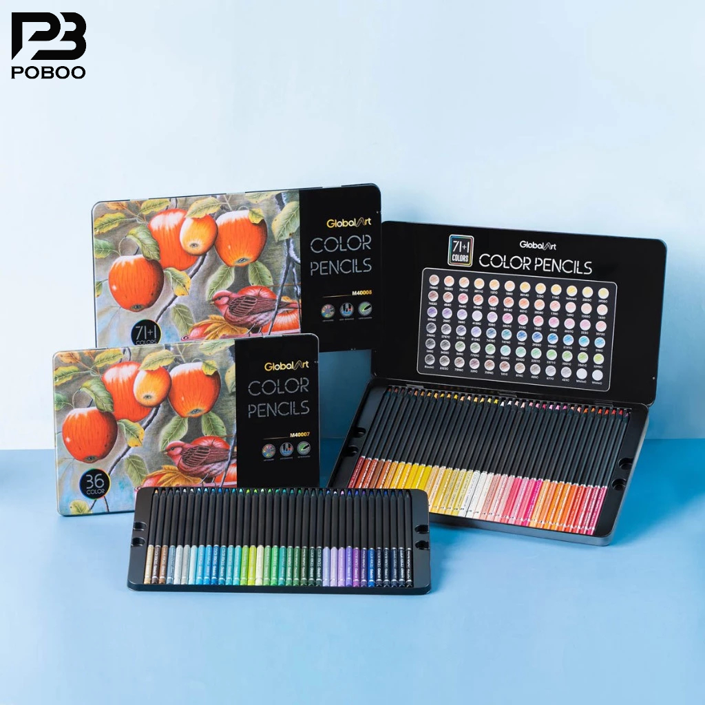 Bút Chì Màu Gốc Dầu Global Art 36 72 Màu Hộp Thiếc Lõi 4mm Màu Đậm Mịn Vẽ Thiết Kế Phác Họa Tô Màu